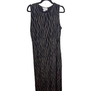 Ronni Nicole Black Maxi Dress with Gold Wave Pattern